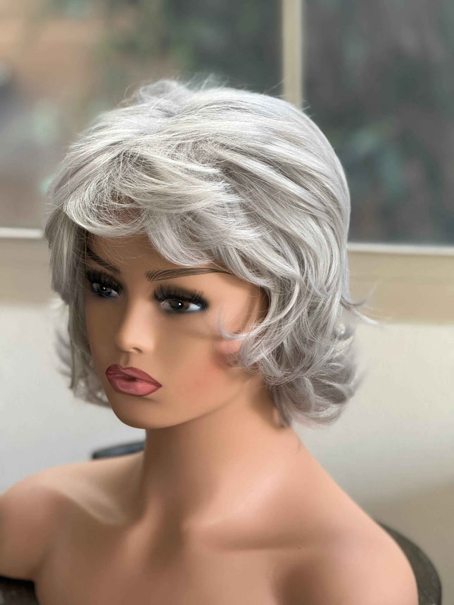 Tillstyle  grey white curly wig /short wig