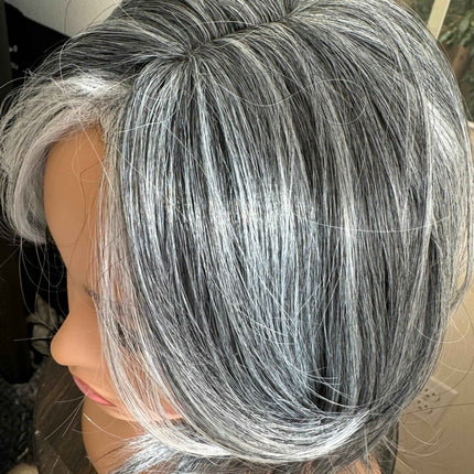 Tillstyle short grey layered wig /pale white ends/bangs