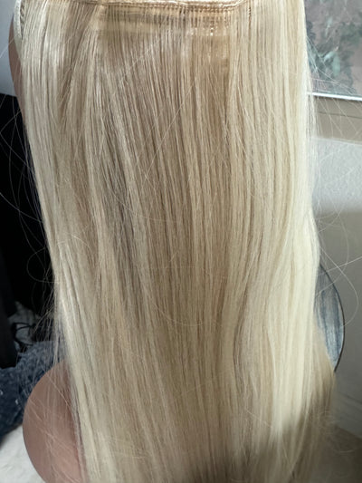 Till style ash blonde with highlights long straight hair extensions clip in