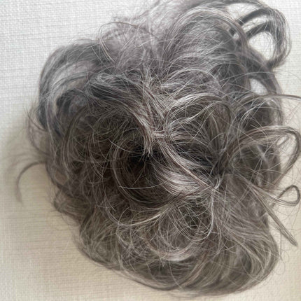 Tillstyle elastic messy bun hair piece curly hair bun pieces  salt and pepper brownish grey