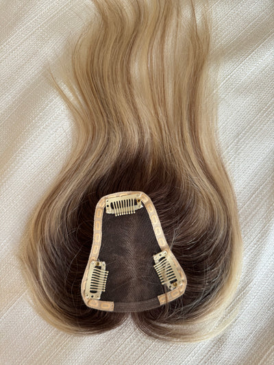 Tillstyle 100% Human Hair Toppers platinum blonde ash brown highlighted hair topper