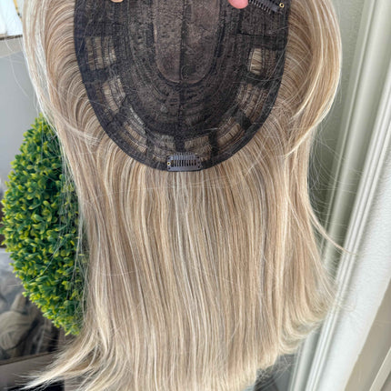 Tillstyle  ash blonde with ash brown roots hair toppers with bangs