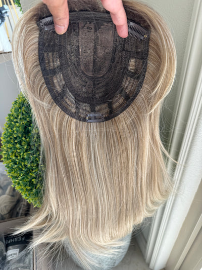Tillstyle  ash blonde with ash brown roots hair toppers with bangs