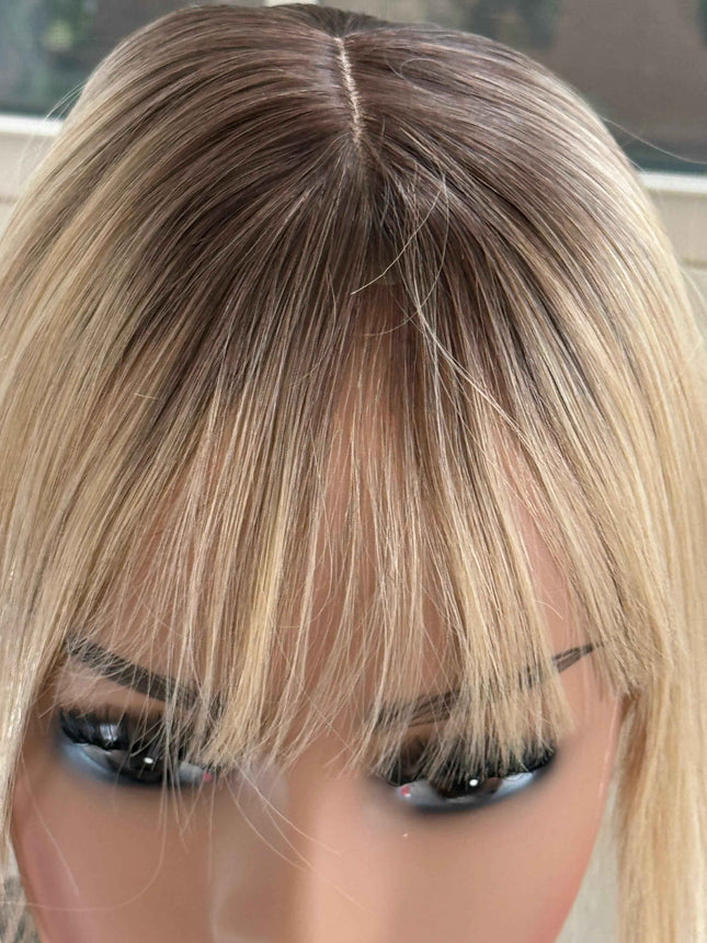 Till style remy human Hair Toppers with bangs blonde/brown roots