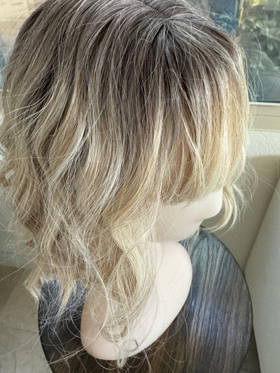 Tillstyle platinum blonde ombre  wig loose body wave air bangs shoulder length wig for women