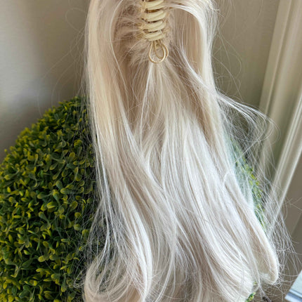 White blonde claw clip pony tail