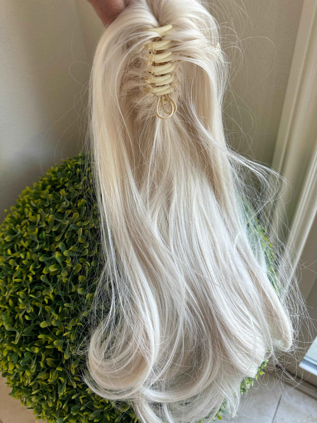 White blonde claw clip pony tail