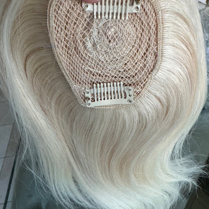 Tillstyle top hair piece remy hair white blonde ice blonde clip in hair toppers for thinning crown