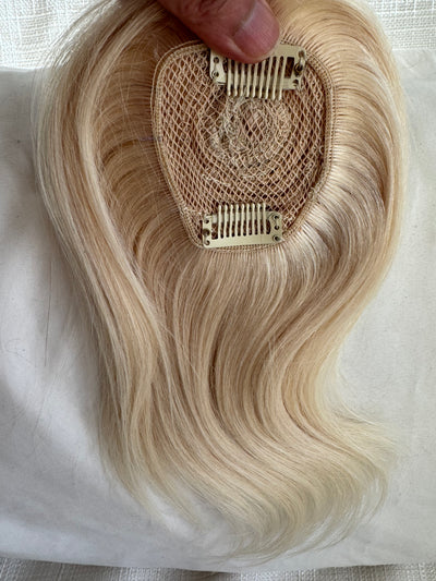 Tillstyle top hair piece 100%human hair bleach blonde  clip in hair toppers for thinning crown/ widening part