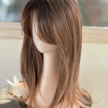 Tillstyle highlighted brown hair toppers with bangs