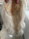 Till style white blonde hair toppers for women  with butterfly bangs loose body wave