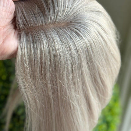 Tillstyle 100% Human hair toppers for women  silver blonde grey/ natural part