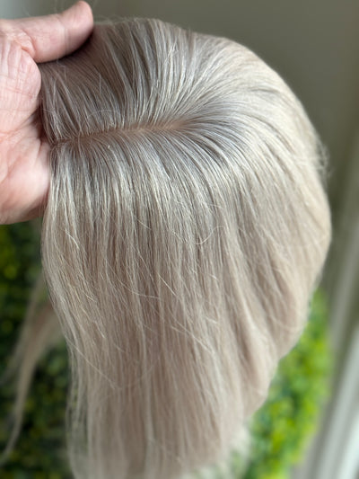 Tillstyle 100% Human hair toppers for women  silver blonde grey/ natural part