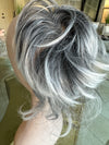 Tillstyle grey elastic hairbun scrunchie with bangs grey pony tail extension  with white ends