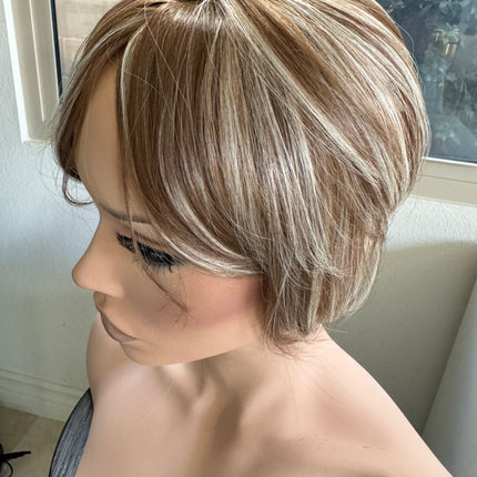 Tillstyle ash brown blonde highlighted hair piece  brown clip in hair toppers for thinning crown