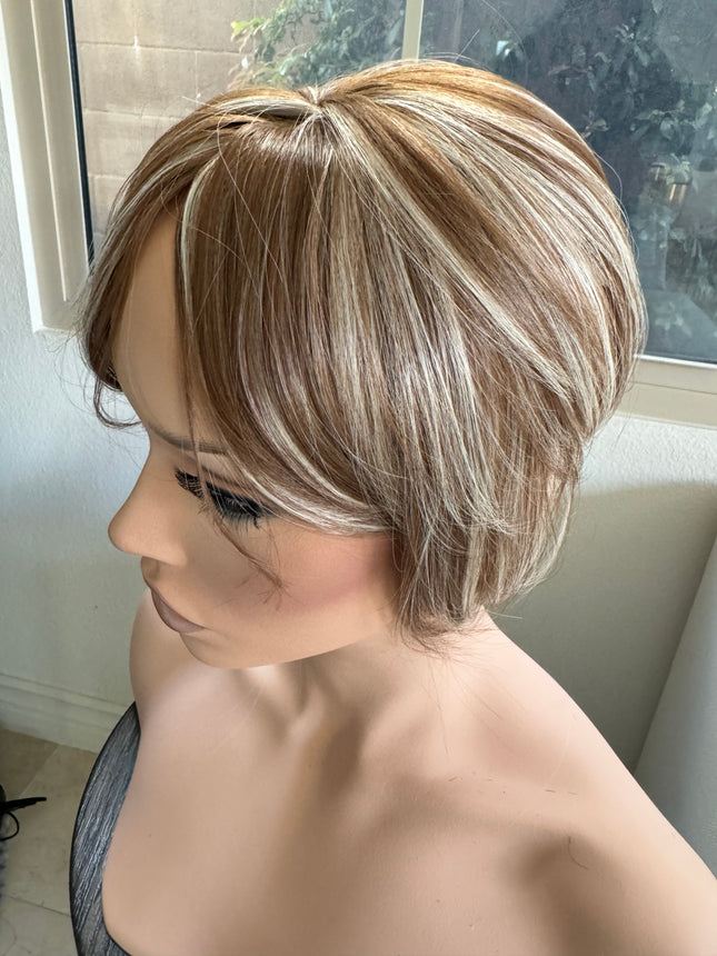 Tillstyle ash brown blonde highlighted hair piece  brown clip in hair toppers for thinning crown