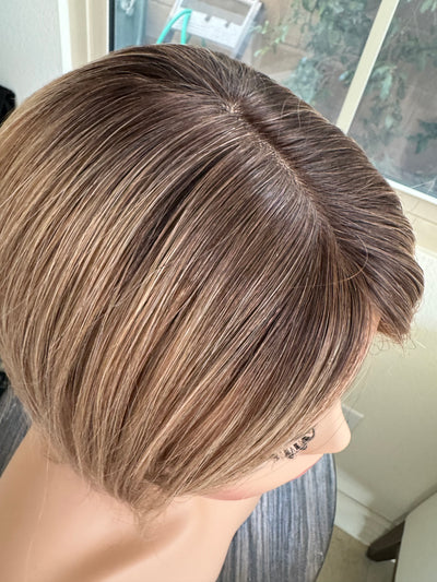 Till style remy human Hair Toppers with bangs ombre /brown roots