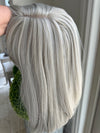 Till style white silver grey hair toppers for women  with butterfly bangs