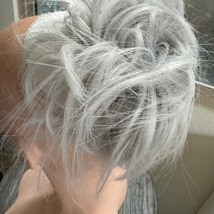 Tillstyle  white grey silver messy hair bun straight hair bun pieces