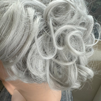 Tillstyle  white silver grey messy hair bun large curly hair bun