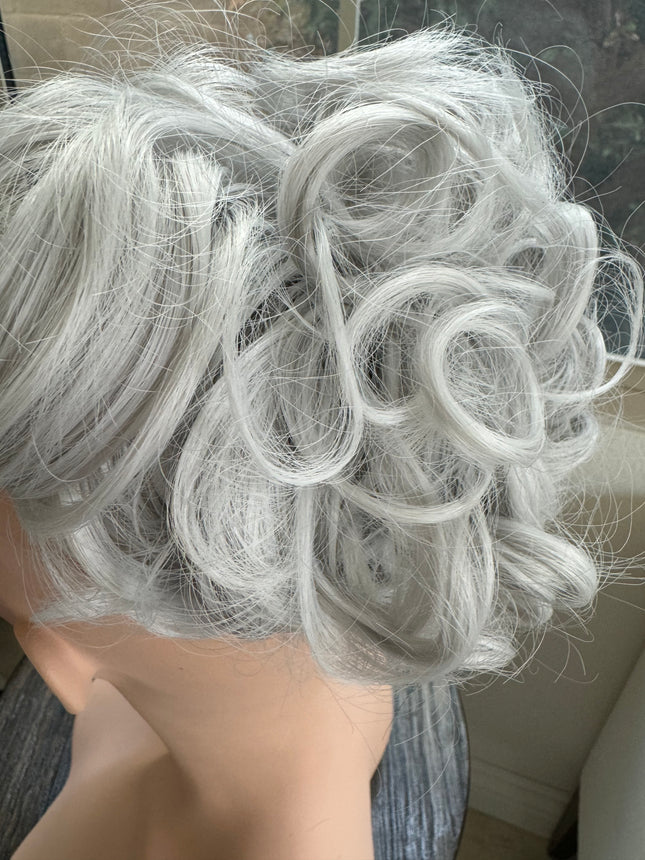 Tillstyle  white silver grey messy hair bun large curly hair bun