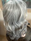 Tillstyle light grey silver wig with curtain bangs for women layered grey wig with pale white ends