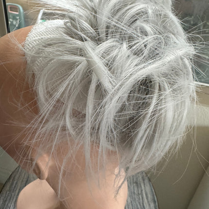 Tillstyle  white grey silver messy hair bun straight hair bun pieces