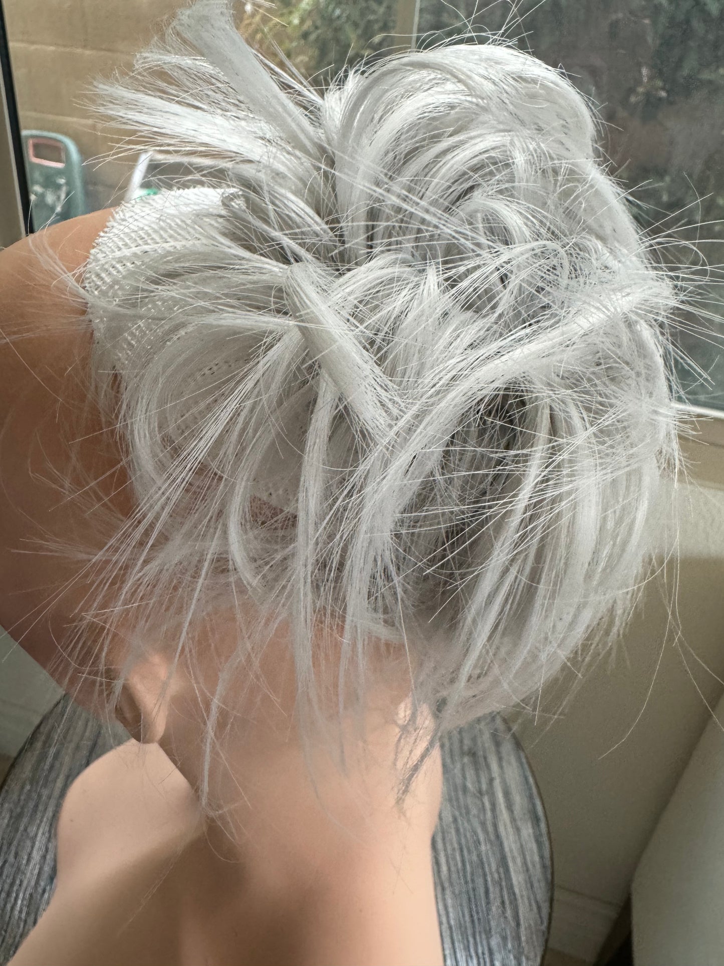 Tillstyle  white grey silver messy hair bun straight hair bun pieces