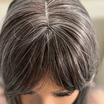 Tillstyle Grey hair topper with bangs/ salt and pepper