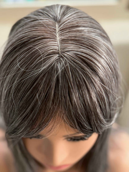 Tillstyle Grey hair topper with bangs/ salt and pepper