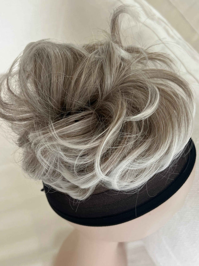 Tillstyle elastic messy bun hair piece curly hair bun hair extensions curly light grey blonde white ends