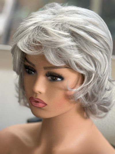 Tillstyle  grey white curly wig /short wig