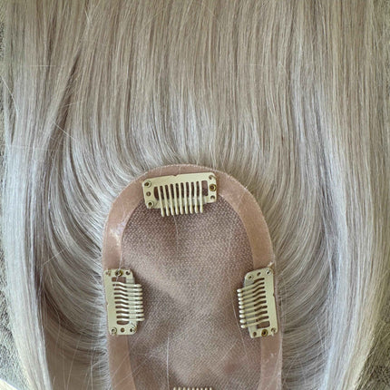 White blonde  /ice blonde virgin human hair topper base 3 x 5 mono mesh base clip in hair extensions