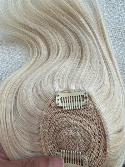 Tillstyle top hair piece 100%human hair bleach blonde  clip in hair toppers for thinning crown/ widening part