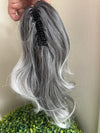 Tillstyle  medium grey curly claw clip ponytail white ends