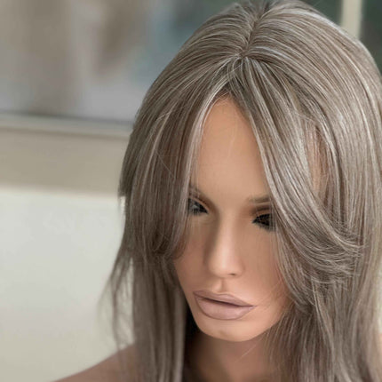 Till style grey ash brown highlighted grey hair toppers for women / bangs