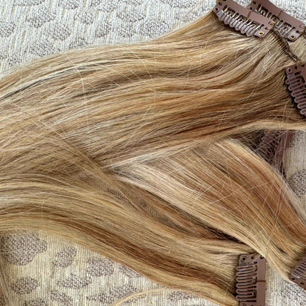 Tillstyle Clip in Human Hair Extensions 120g Natural Hair Clip in Extensions Highlighted Blonde