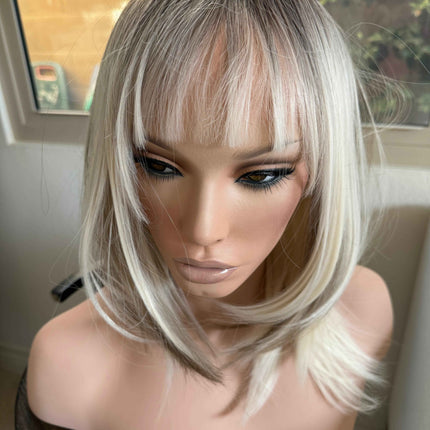 Tillstyle bleach blonde with dark roots wig blonde with highlights wig with bangs