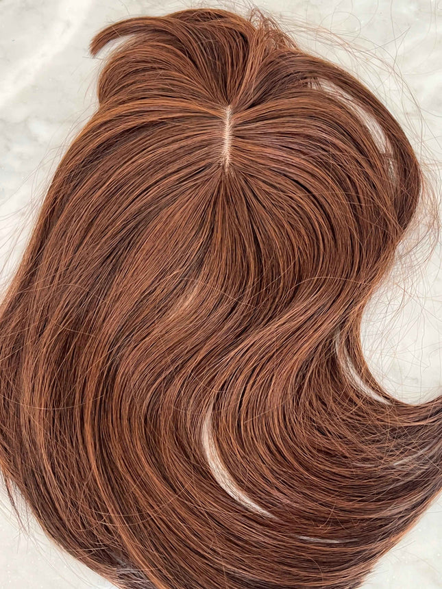 Tillstyle orange brown hair toppers/high quality synthetic hair/thinning crown short hair styles real part breathable base