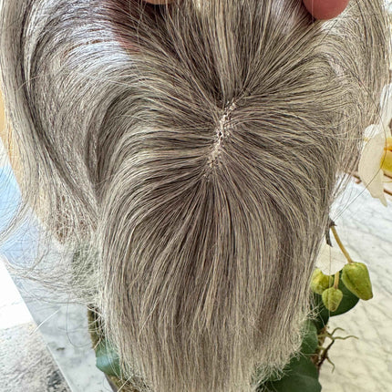 Tillstyle light grey Human Hair Toppers with bangs