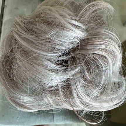 Tillstyle elastic messy bun hair piece curly hair bun pieces  white silver blonde grey salt and pepper