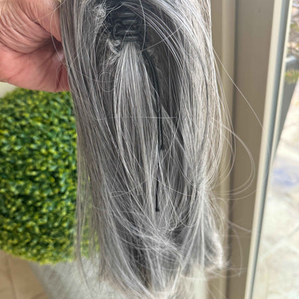 Tillstyle medium grey ponytail with creamy white ends