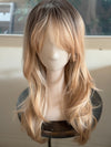 Tillstyle long  strawberry blonde wig with bangs ash brown roots blonde layered synthetic wig 22 inches