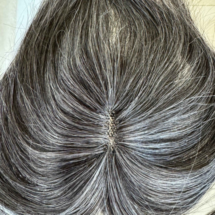 Tillstyle grey human hair topper with bangs /short hair