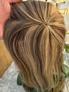 Tillstyle top hair piece 100%human hair ombre ash brown highlighted clip in hair toppers