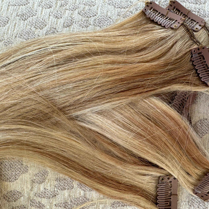 Tillstyle Clip in Human Hair Extensions 120g Natural Hair Clip in Extensions Highlighted Blonde