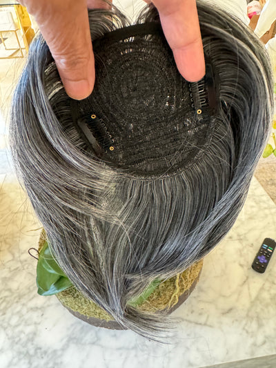 Tillstyle dark grey hair top piece clip in hair toppers for thinning crown
