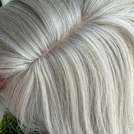 Till style white silver grey hair toppers for women  with butterfly bangs