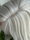 Till style white silver grey hair toppers for women  with butterfly bangs