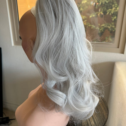 Tillstyle  white silver grey loose body wave clip in ponytail